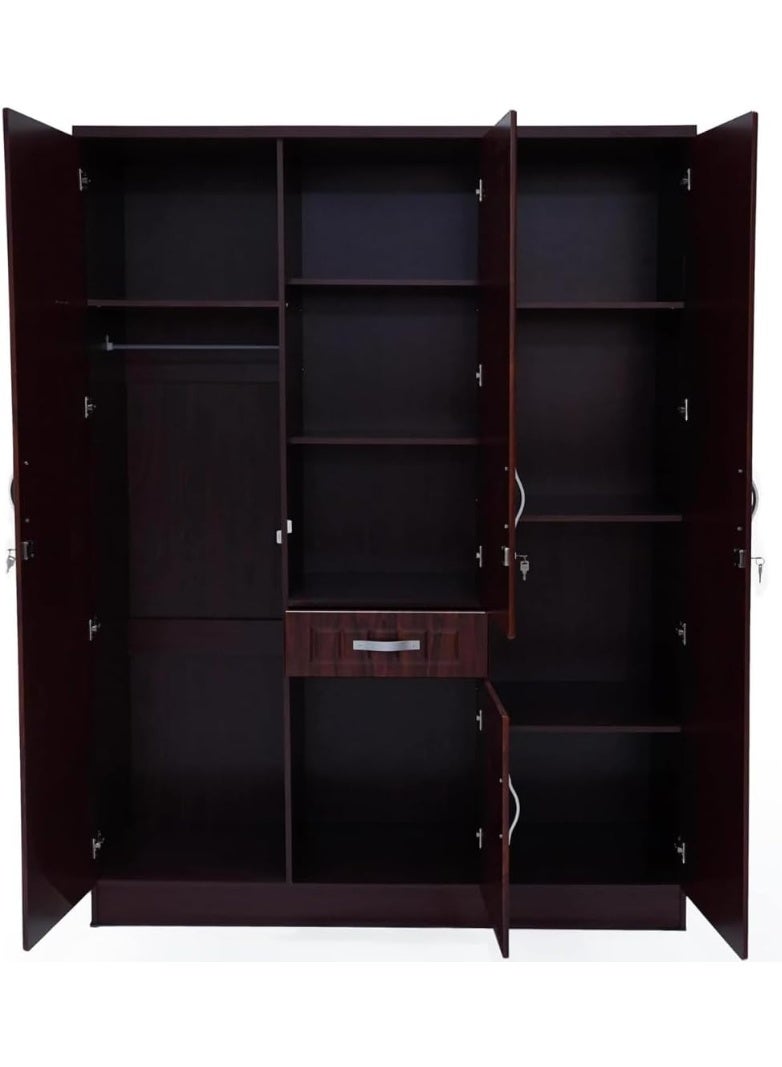 SUNLIT HOME Backlund 3-Door Wooden Wardrobe with Mirror & Drawer – Multi-Shelf Storage Cabinet with Hanging Rail – Wenge - Image 2