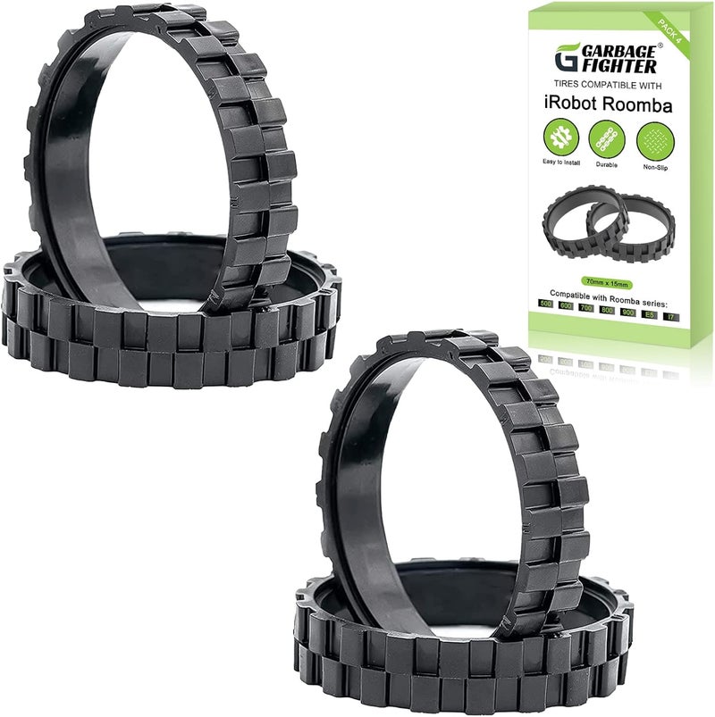 Garbage fighter Tires for IROBOT ROOMBA Wheels Series 500, 600, 700, 800 and 900, e5, e6, i7,Anti-Slip, Great Adhesion and Easy Assembly, Wheel Replacement for All roomba Models (Black 4 Pack) - Image 1