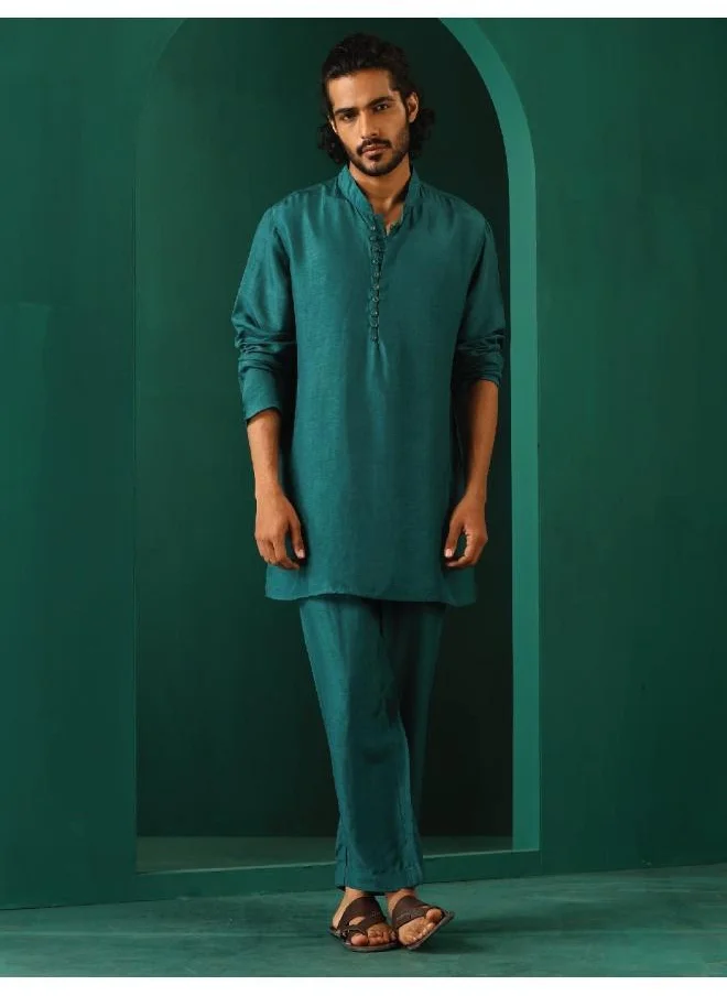 ترو برونز Men's Teal Silk Co-ord Set