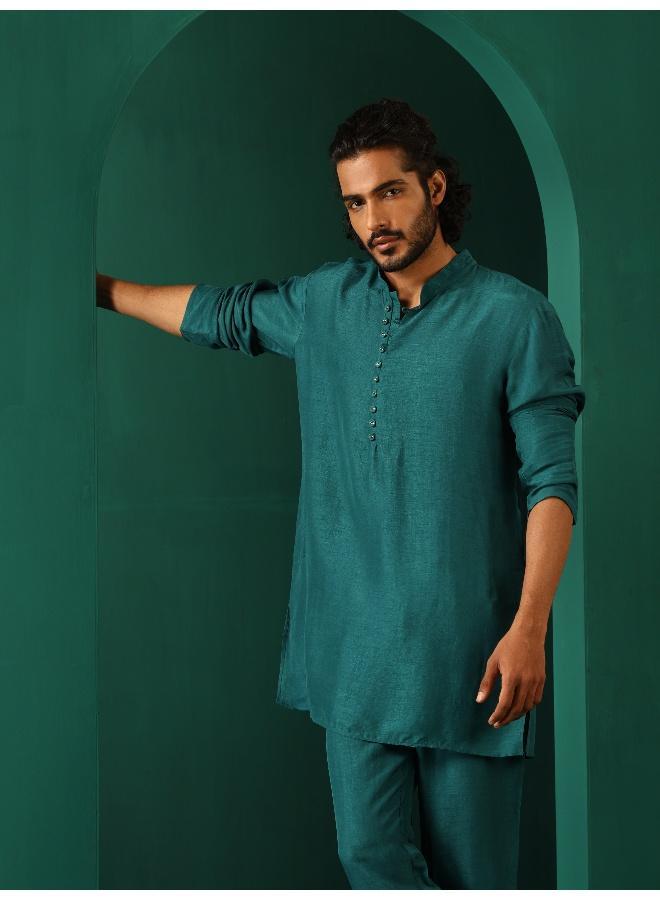 ترو برونز Men's Teal Silk Co-ord Set  - Image 5