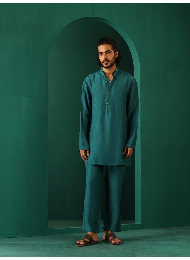ترو برونز Men's Teal Silk Co-ord Set  - Image 2