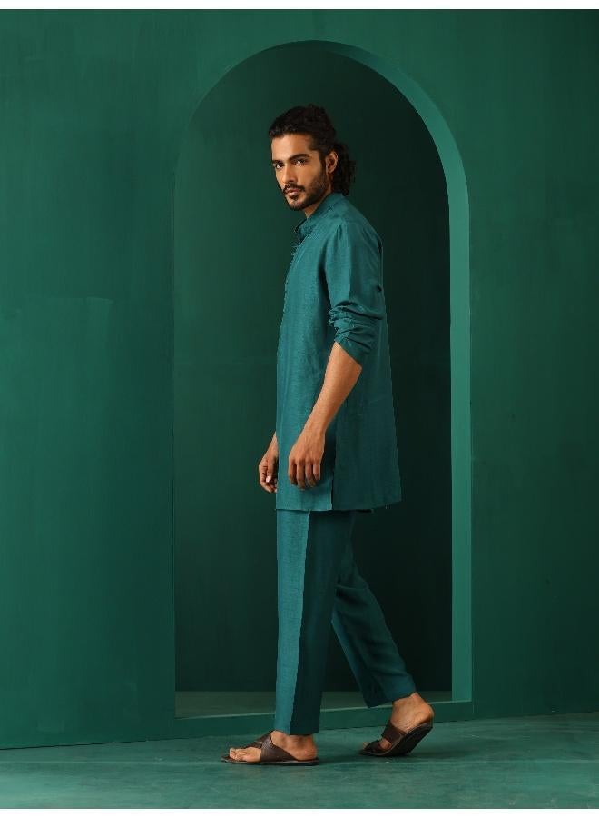 ترو برونز Men's Teal Silk Co-ord Set  - Image 3
