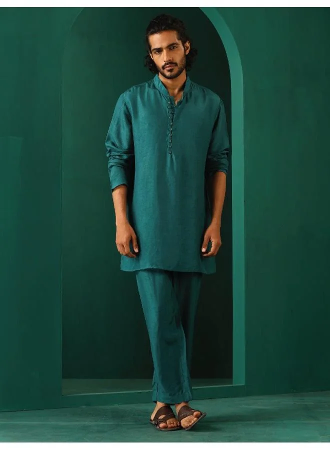trueBrowns Men's Teal Silk Co-ord Set