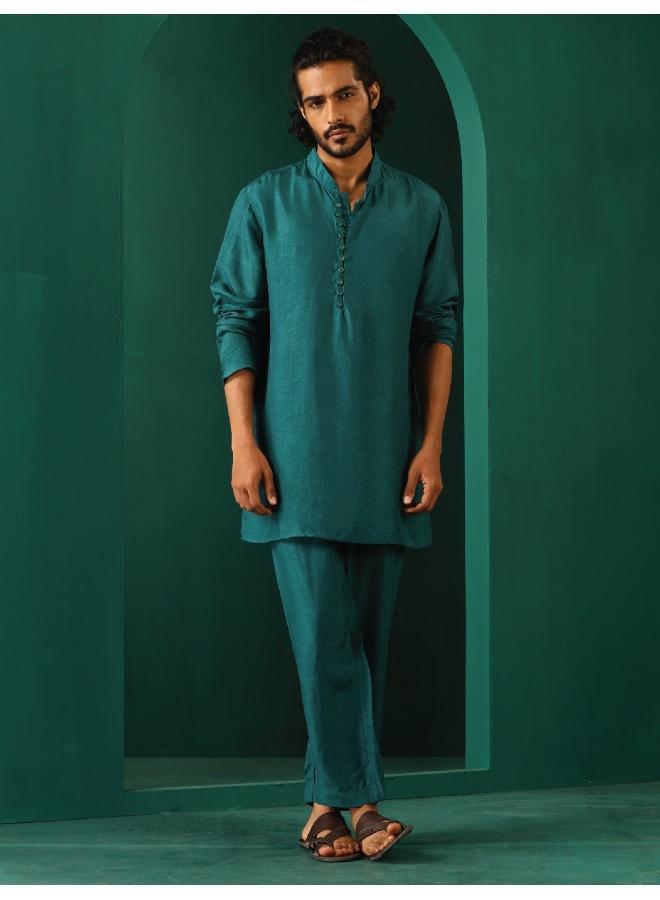 ترو برونز Men's Teal Silk Co-ord Set  - Image 1