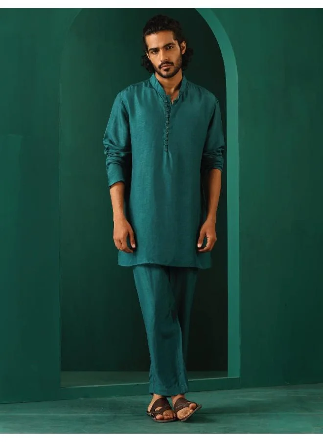 ترو برونز Men's Teal Silk Co-ord Set