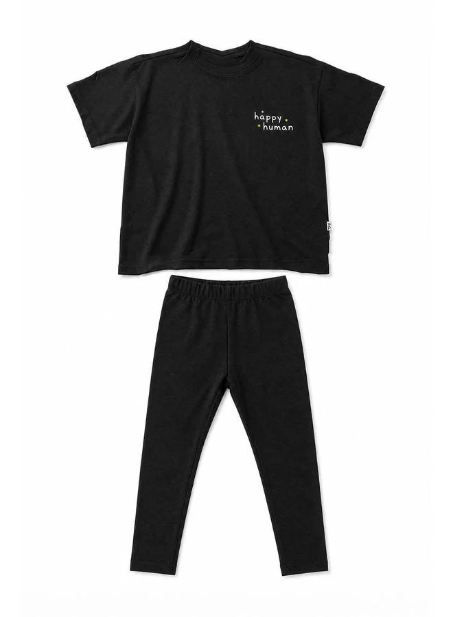 Perendi Girl Happy Human Printed Leggings Set