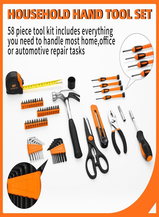 GETFOO 58-Piece Tool Kit Basic Home Repair Tool Set, General Household Hand Tool Kit,Small Tool Kit with Plastic Toolbox Mini Tool kit for Women, Office & College Repairs Orange - Image 2