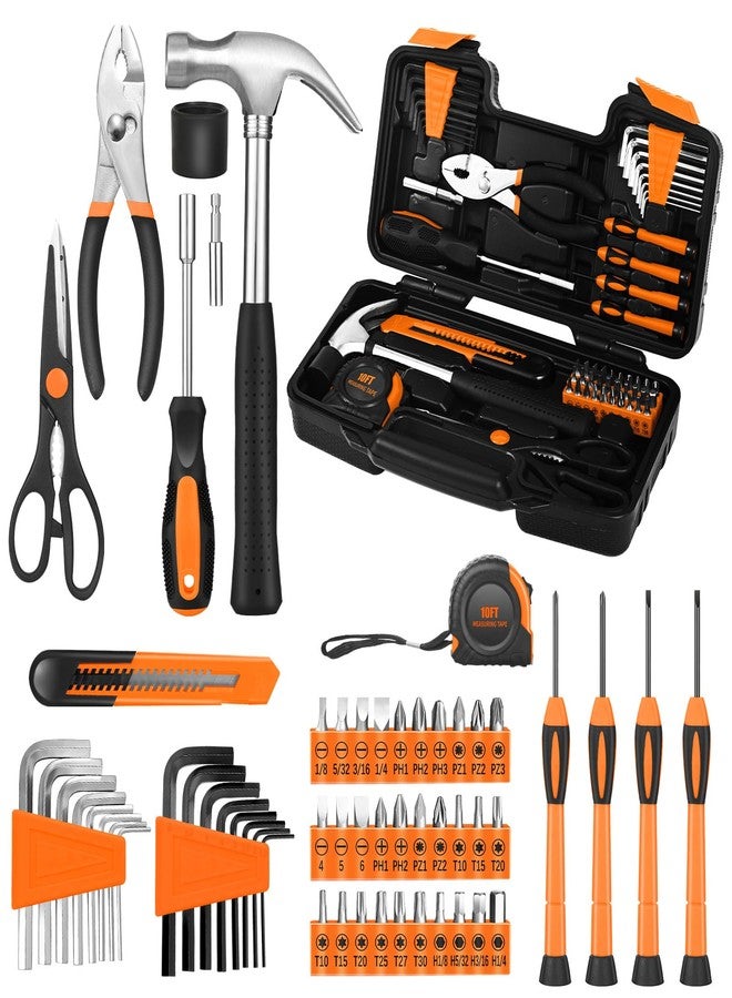 GETFOO 58-Piece Tool Kit Basic Home Repair Tool Set, General Household Hand Tool Kit,Small Tool Kit with Plastic Toolbox Mini Tool kit for Women, Office & College Repairs Orange - Image 1