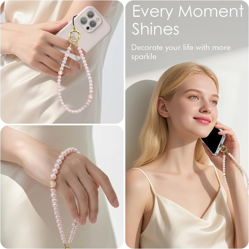 SURPHY Phone Charm, Pearl Phone Strap with Tether Tab & Premium Metal Buckle, Cellphone Lanyard Beaded Bracelets for Women, Cellphone Chain Wrist Strap - Image 5