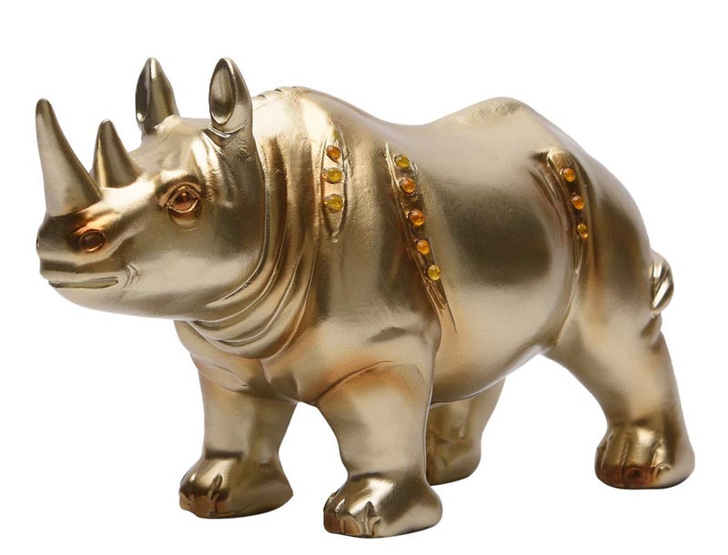 BRASSTAR Handmade Resin Rhinoceros Statue Collectible Figurine Home Office Decor Rhino Sculpture Wildlife Gift PTZD043