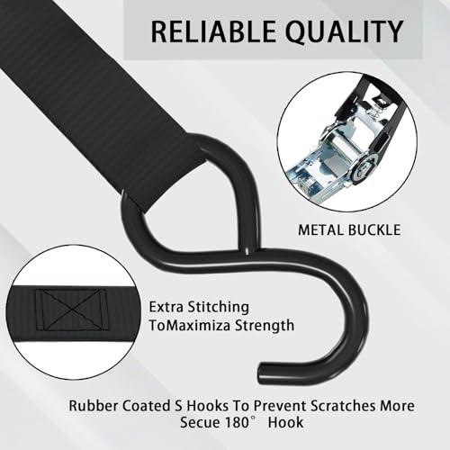 XSTRAP STANDARD Ratchet Tie Down Straps 8PK 1'' x 10 ft - 900 LB Break Strength Cargo Straps for Moving Appliances, Lawn Equipment, Motorcycle (Black) - Image 3