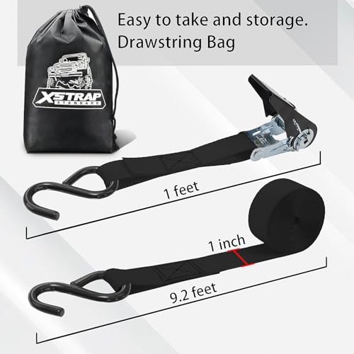 XSTRAP STANDARD Ratchet Tie Down Straps 8PK 1'' x 10 ft - 900 LB Break Strength Cargo Straps for Moving Appliances, Lawn Equipment, Motorcycle (Black) - Image 2