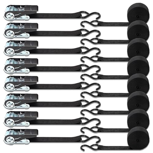 XSTRAP STANDARD Ratchet Tie Down Straps 8PK 1'' x 10 ft - 900 LB Break Strength Cargo Straps for Moving Appliances, Lawn Equipment, Motorcycle (Black) - Image 5