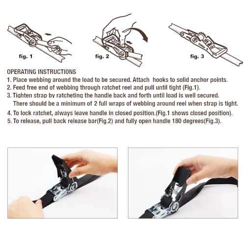 XSTRAP STANDARD Ratchet Tie Down Straps 8PK 1'' x 10 ft - 900 LB Break Strength Cargo Straps for Moving Appliances, Lawn Equipment, Motorcycle (Black) - Image 4