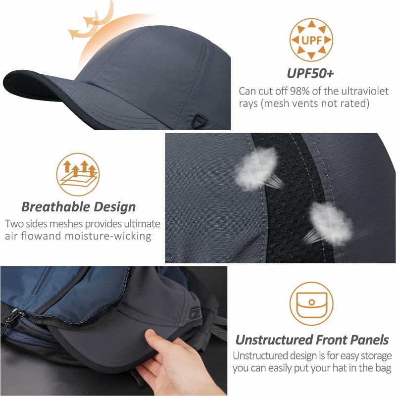 GADIEMKENSD GADIEMKENSD Mens Hats Baseball Cap UPF 50+ Sun Quick Dry Lightweight Breathable Trucker Hat Outdoor Hiking Fishing Run Golf Sports Mesh Hats A Go Running Hat Quick Drying for Men Women Mens Dark Gray  - Image 4