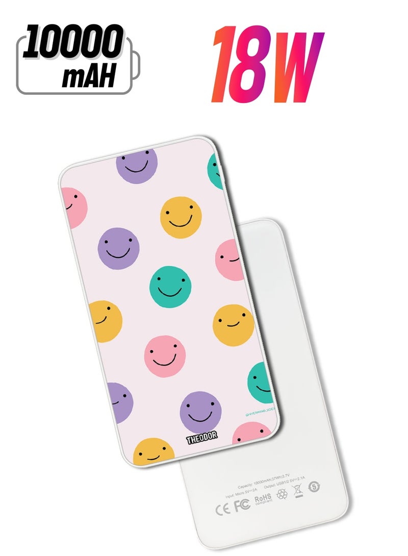 Theodor 10,000 mAh Super Fast Charging Ultra Compact Power Bank with Quick Charge & Power Delivery, Portable Charger For iPhone and Android Smileys - Image 1