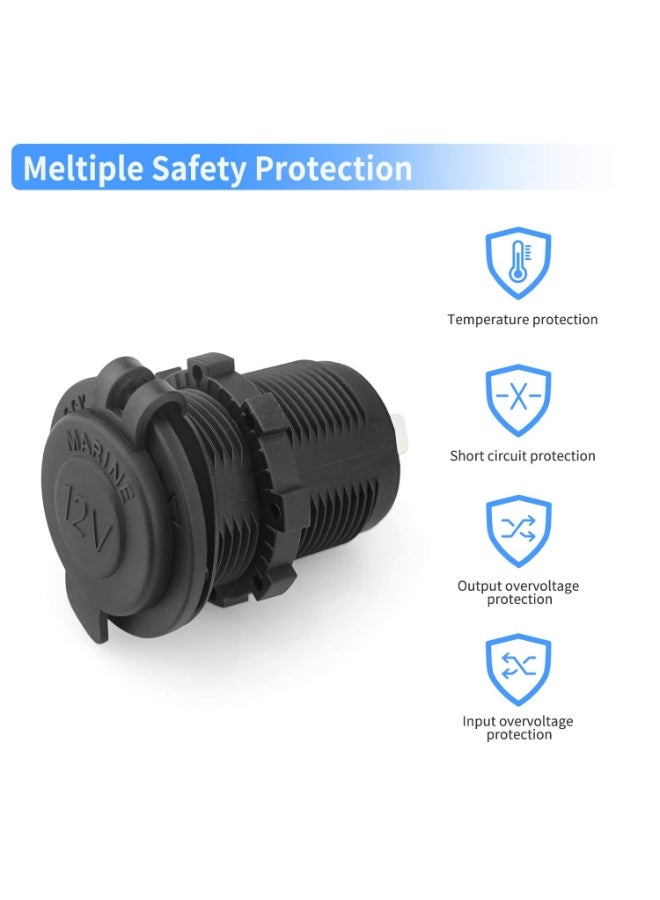 Waterproof Marine Grade 12V/24V DC Cigarette Lighter Socket Outlet with 0.6m Connection Cable for Boat Motorcycle - Image 4