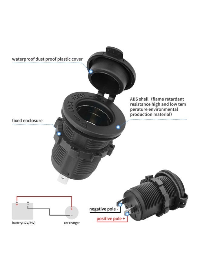 Waterproof Marine Grade 12V/24V DC Cigarette Lighter Socket Outlet with 0.6m Connection Cable for Boat Motorcycle - Image 2