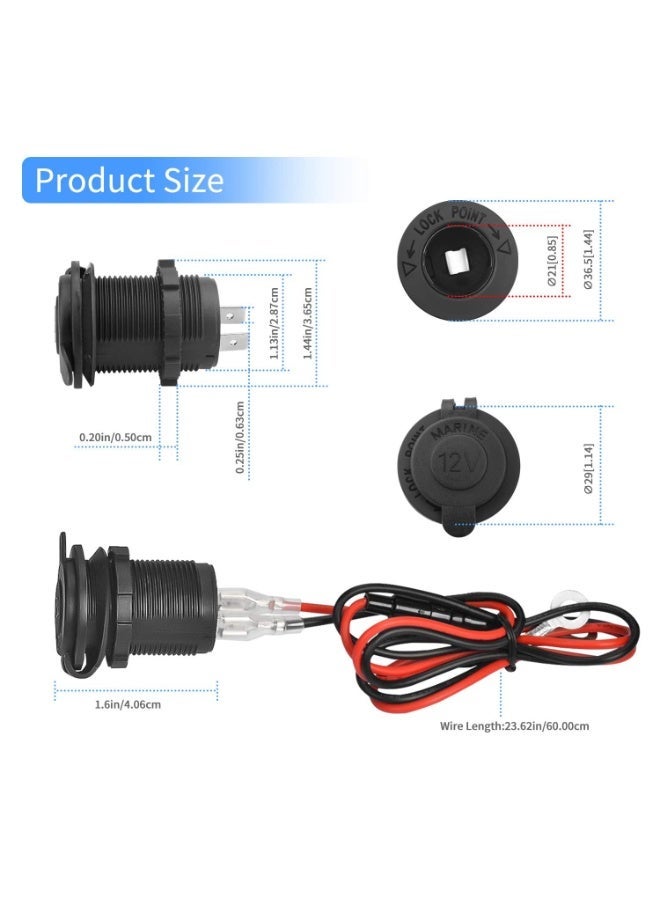 Waterproof Marine Grade 12V/24V DC Cigarette Lighter Socket Outlet with 0.6m Connection Cable for Boat Motorcycle - Image 3