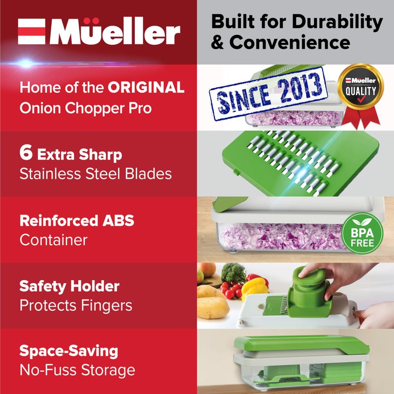 Mueller Vegetable Chopper, Mandoline Slicer, Food Veggie Chopper, Cheese Grater, Onion Vegetable Cutter with Container, Dicer, Kitchen Gadgets & Essentials, White Sand/Green - Image 3