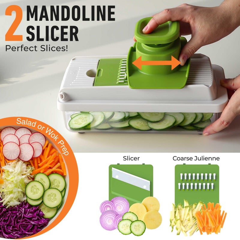 Mueller Vegetable Chopper, Mandoline Slicer, Food Veggie Chopper, Cheese Grater, Onion Vegetable Cutter with Container, Dicer, Kitchen Gadgets & Essentials, White Sand/Green - Image 5