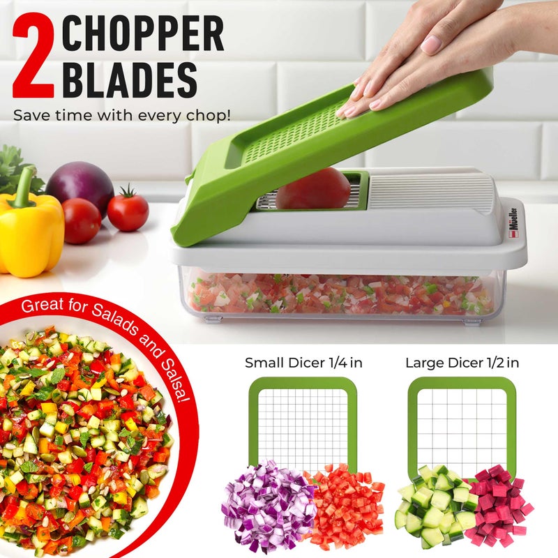 Mueller Vegetable Chopper, Mandoline Slicer, Food Veggie Chopper, Cheese Grater, Onion Vegetable Cutter with Container, Dicer, Kitchen Gadgets & Essentials, White Sand/Green - Image 4