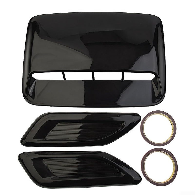 ABS Plastic Car Hood Scoop Kit 3 Piece Glossy Black Decorative Air Flow Vent For Bonnet No Drill Tape - Image 3
