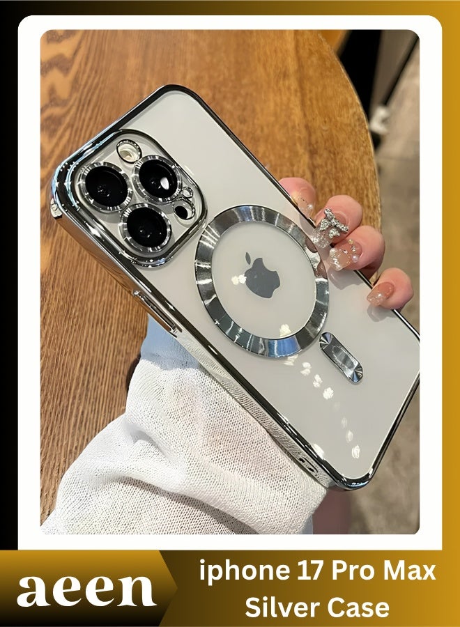 aeen iPhone 17 Pro Max Magnetic Phone Case – Silver Electroplated Transparent Soft Case, Wireless Charging Compatible, Shockproof with Camera Lens Protection - Image 1