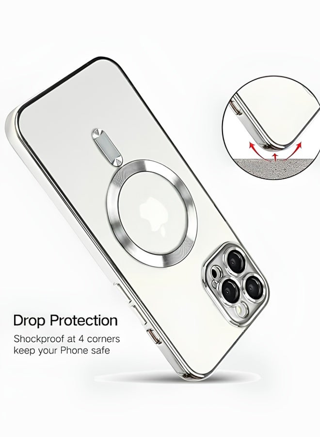 aeen iPhone 17 Pro Max Magnetic Phone Case – Silver Electroplated Transparent Soft Case, Wireless Charging Compatible, Shockproof with Camera Lens Protection - Image 3