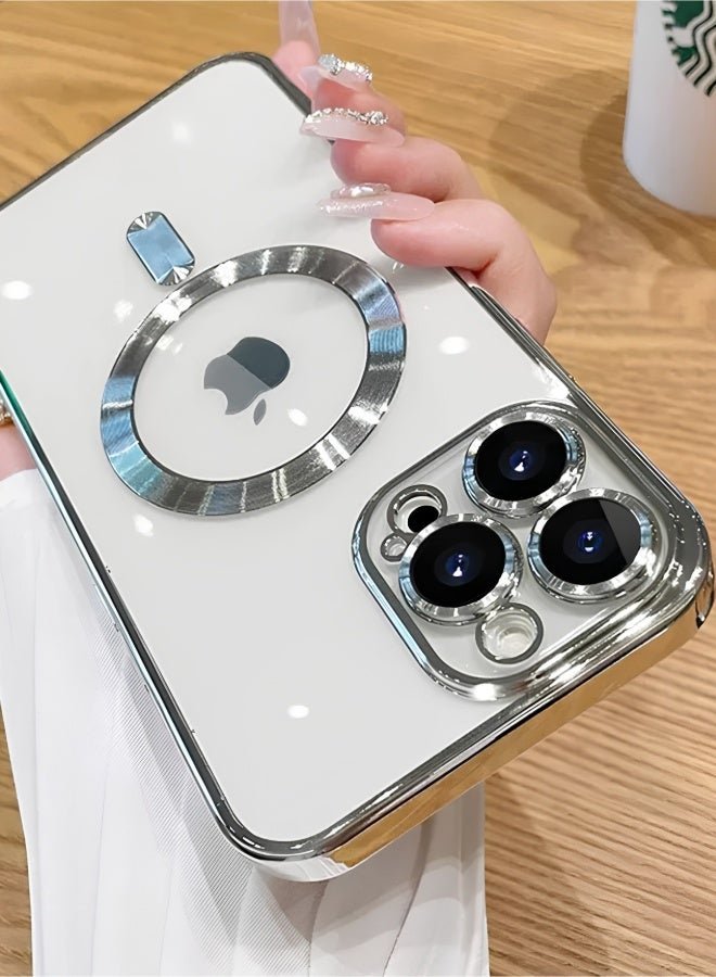 aeen iPhone 17 Pro Max Magnetic Phone Case – Silver Electroplated Transparent Soft Case, Wireless Charging Compatible, Shockproof with Camera Lens Protection - Image 2