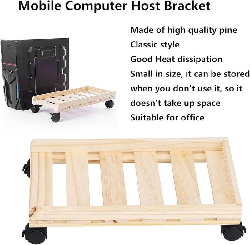Wooden CPU Stand With 4 Rollers Mobile Computer Host Bracket Hollow Heat Dissipation Rack - Image 3