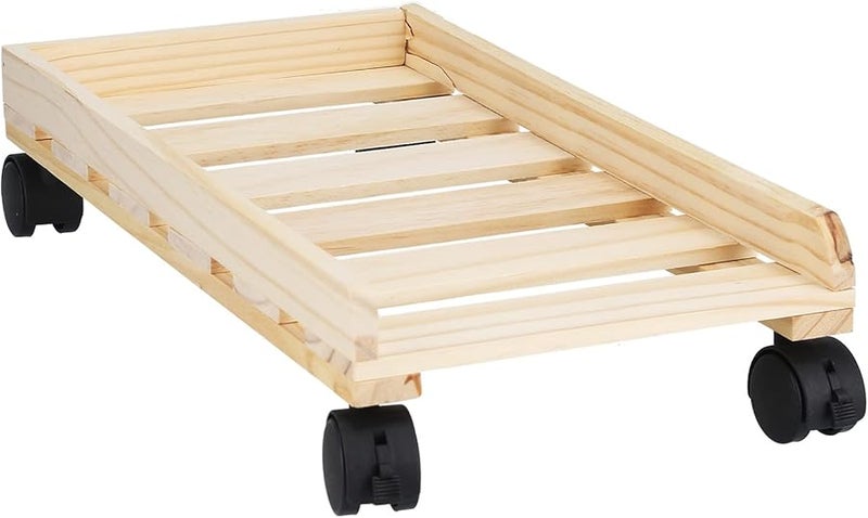 Wooden CPU Stand With 4 Rollers Mobile Computer Host Bracket Hollow Heat Dissipation Rack - Image 4