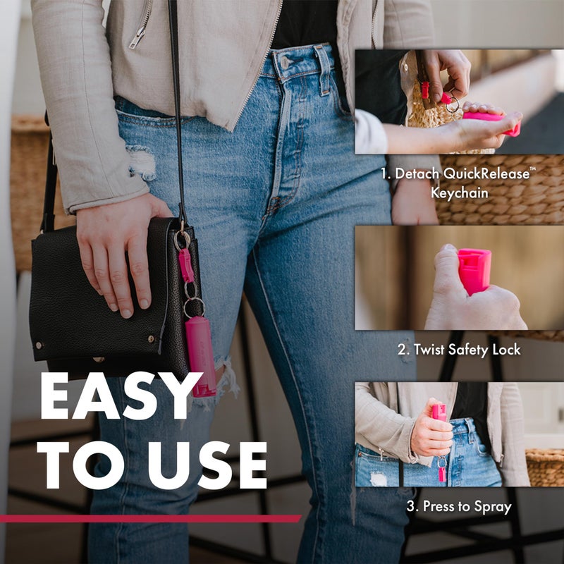 sabre رذاذ الدفاع عن النفس من سابر، تركيبة 3 في 1 تحتوي على رذاذ فلفل بقوة قصوى، غاز مسيل للدموع العسكري CS وصبغة تمييز بالأشعة فوق البنفسجية، حلقة مفاتيح سهلة الحمل للإفراج السريع، قبضة إصبع لتوجيه دقيق، 0.54 أونصة سائلة، عبوتين - Image 4