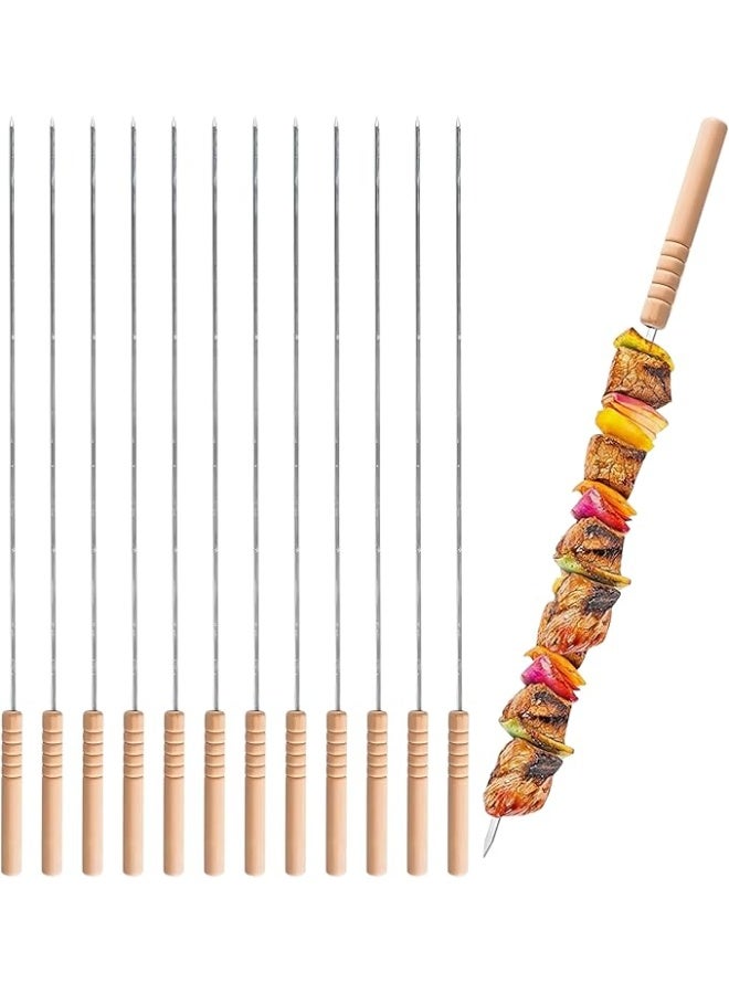 PAMEER 12 قطعة من أسياخ الشواء إبر من الفولاذ المقاوم للصدأ مع مقبض خشبي ملحقات الشواء الخارجية أعواد الشواء شيش كباب أعواد فولاذية للشواء المقبلات كعك الذرة كوكتيل الفواكه كباب الشواء - Image 1