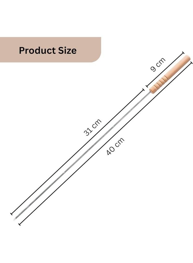 PAMEER 12 قطعة من أسياخ الشواء إبر من الفولاذ المقاوم للصدأ مع مقبض خشبي ملحقات الشواء الخارجية أعواد الشواء شيش كباب أعواد فولاذية للشواء المقبلات كعك الذرة كوكتيل الفواكه كباب الشواء - Image 2