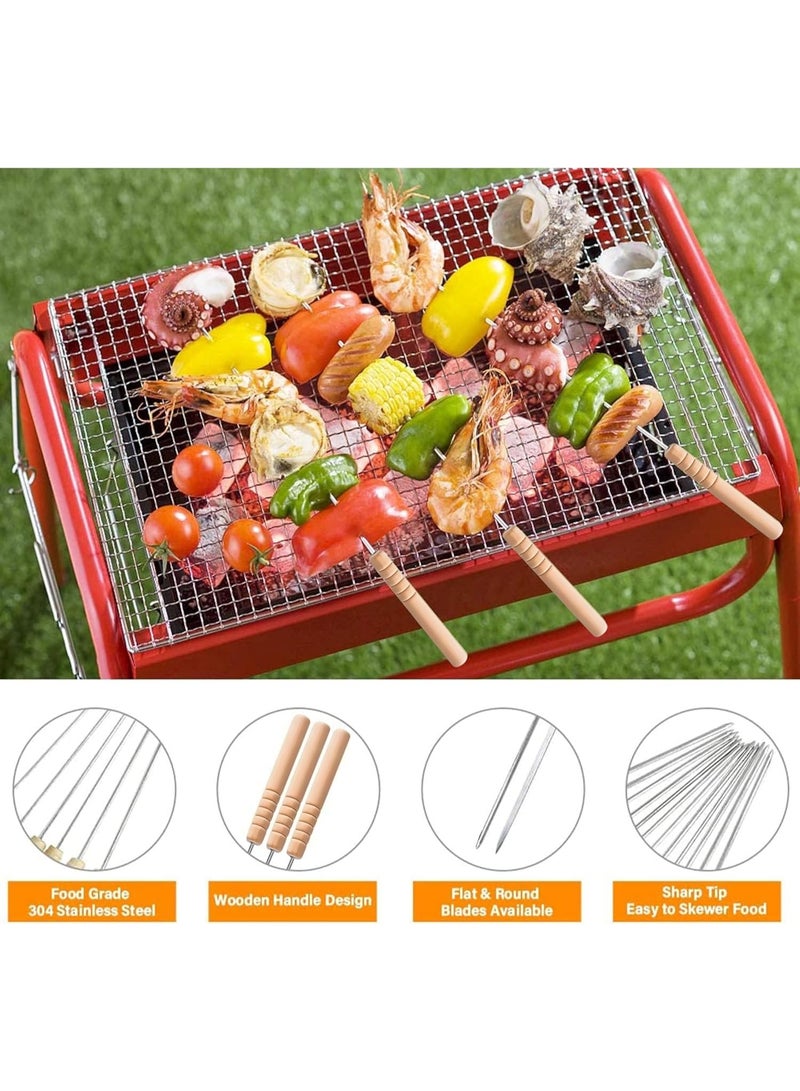 PAMEER 12 قطعة من أسياخ الشواء إبر من الفولاذ المقاوم للصدأ مع مقبض خشبي ملحقات الشواء الخارجية أعواد الشواء شيش كباب أعواد فولاذية للشواء المقبلات كعك الذرة كوكتيل الفواكه كباب الشواء - Image 5