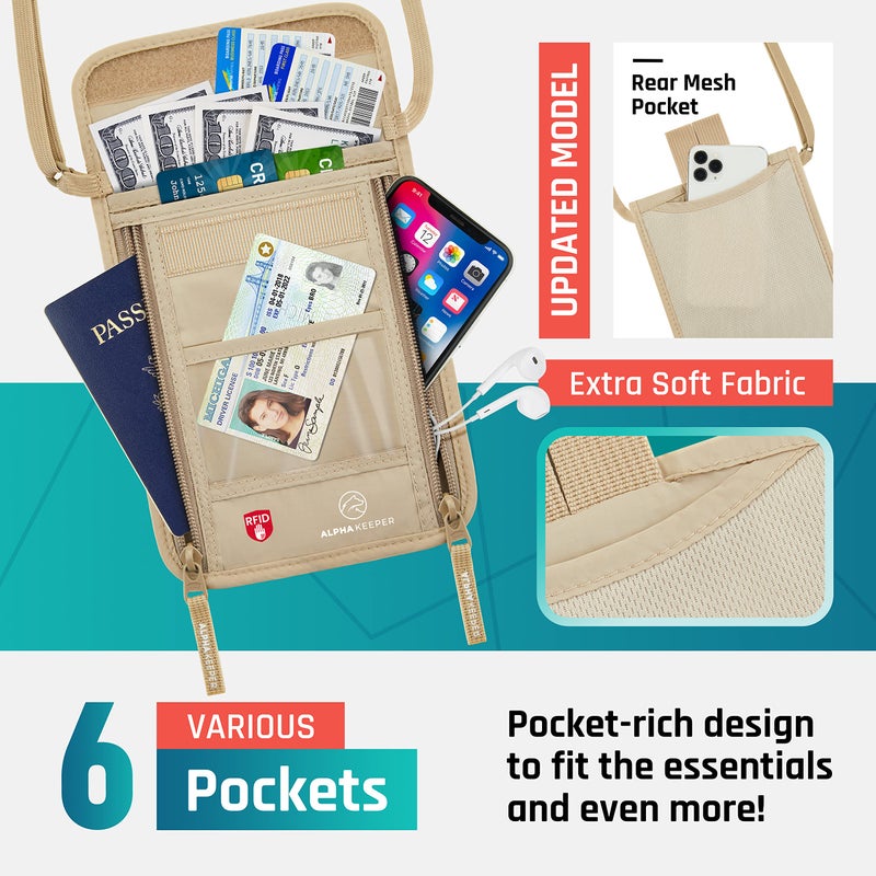 Alpha Keeper محفظة عنق، حقيبة سفر لحامل جواز السفر والمستندات، محفظة عنق للسفر للنساء - Image 4