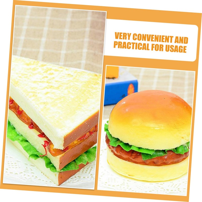 Realistic PU Hamburger Food Model 2PCS Faux Bread Kitchen Home Decoration Photography Prop - Image 4