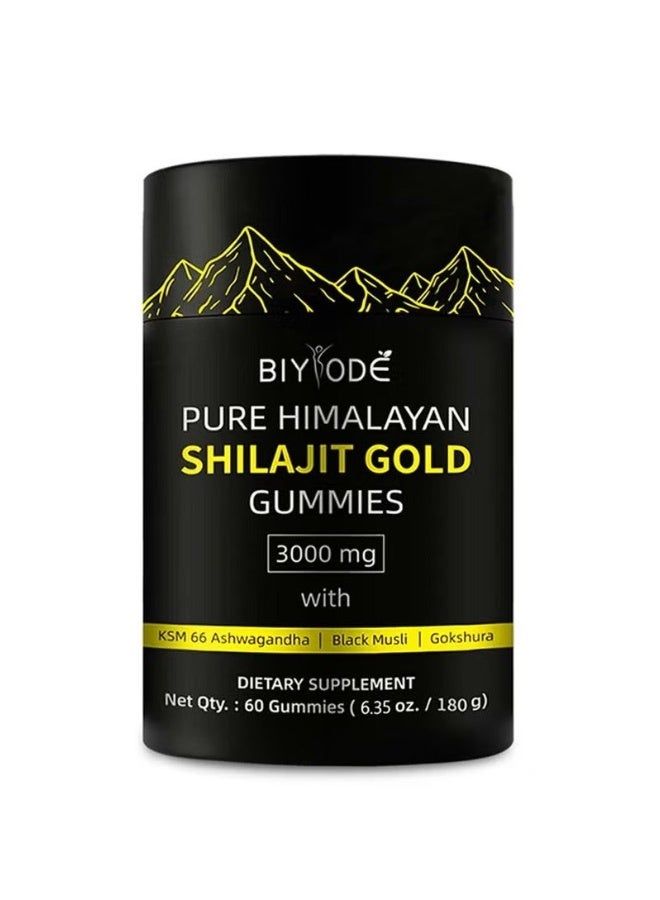 BIYODE Pure Himalayan Shilajit Gummies Gold I Lab Tested I No Added Sugar I Ashwagandha, Gokshura| Fulvic Acid & 85+ Trace Minerals I for Men, Women I Non-GMO I 100% Natural & Organic I 60 Gummy - Image 1