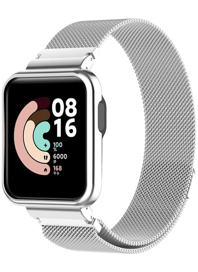 Generic 2 in 1 Stainless Steel Band With Cover Metal Watch Strap With Metal Case For Xiaomi Mi Watch Lite / Redmi Watch Bracelet Frame Cover Protective Case Metal Watchband Wrist (Silver)  - Image 1
