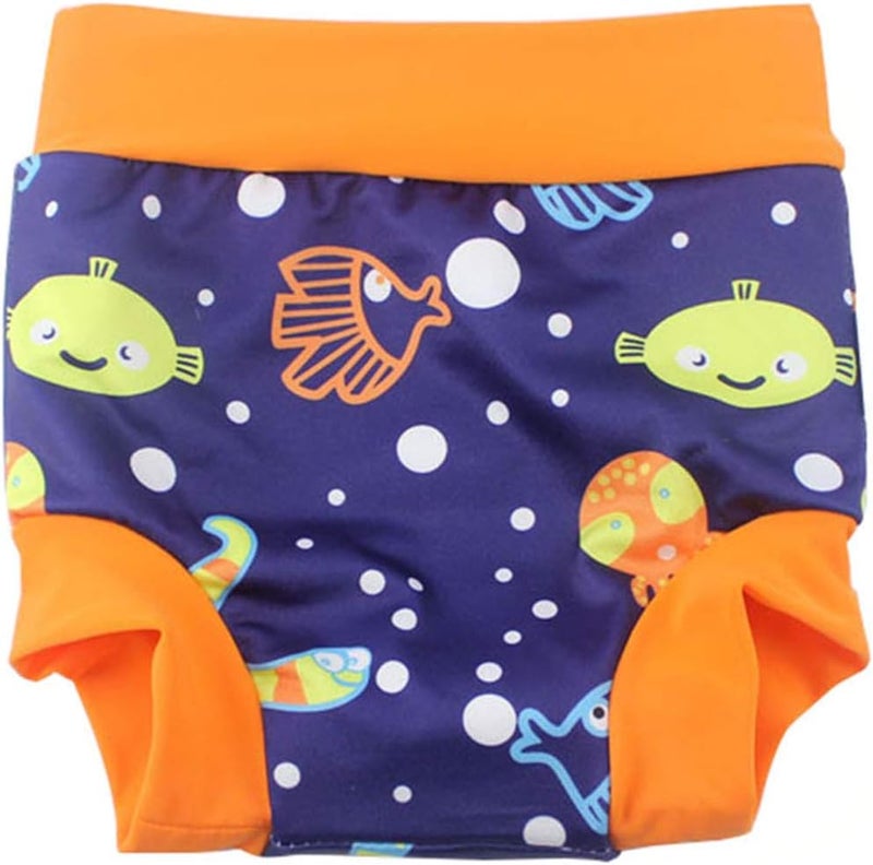 Leideur Baby Swim Nappies for Kids Cover Diaper High-Waisted Swimming Shorts (0-2 Years, Navy Stripe+Blue (Fish)) - Image 4
