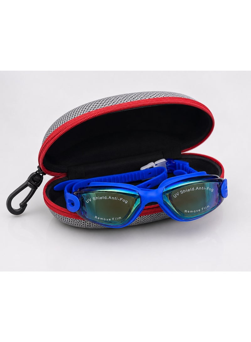 speedo Professional swimming goggles with anti-fog mirrored lenses and UV protection, with an adjustable strap and zippered protective case – Blue - Image 3