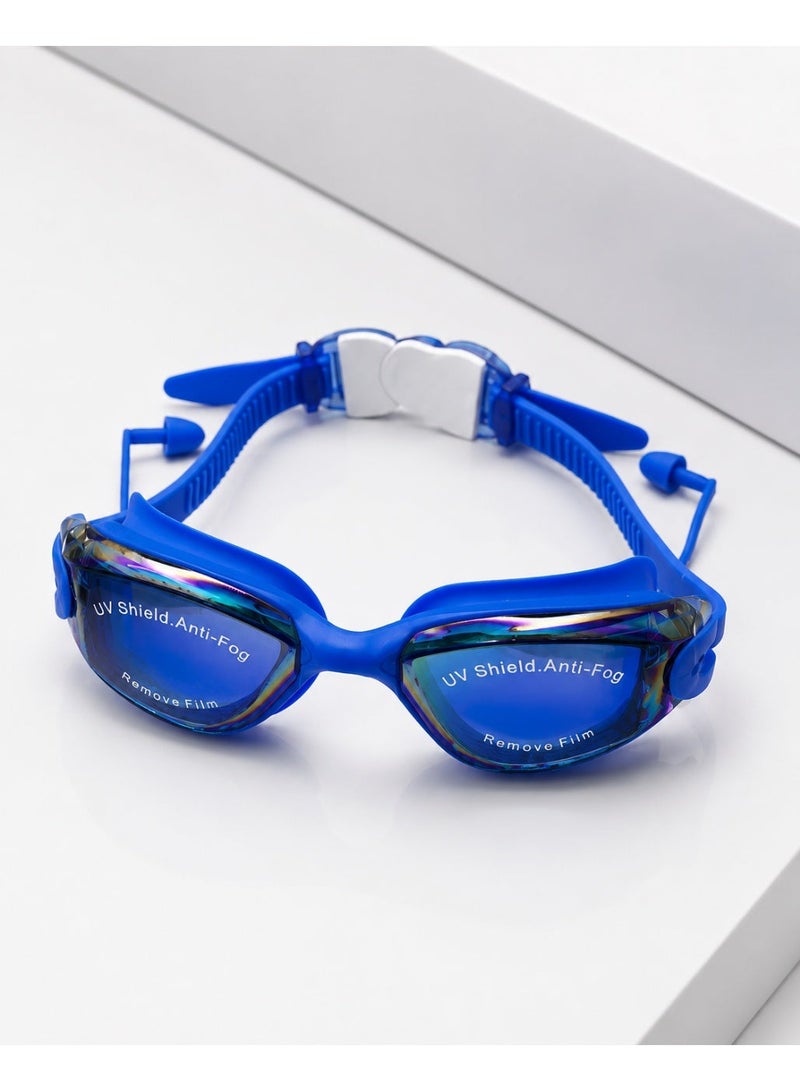 speedo Professional swimming goggles with anti-fog mirrored lenses and UV protection, with an adjustable strap and zippered protective case – Blue - Image 1