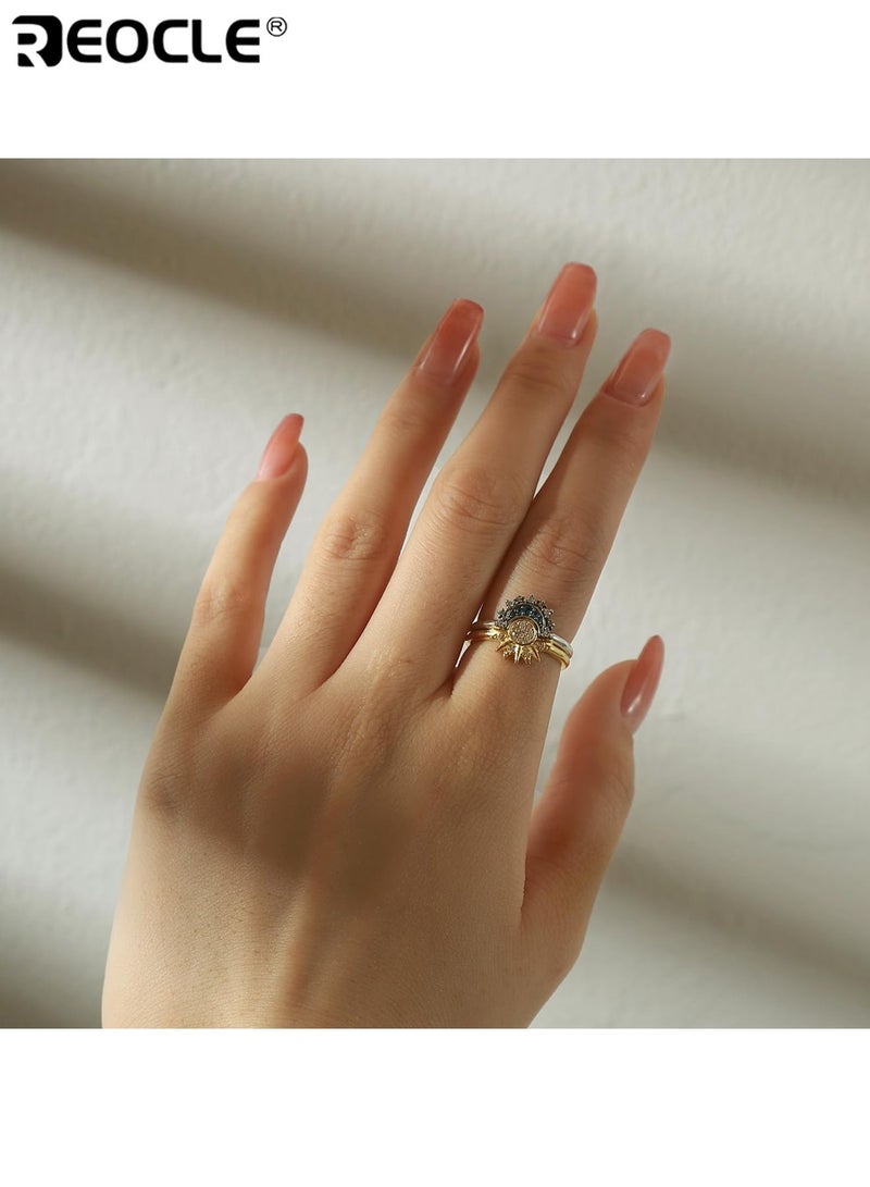 REOCLE 2PCS Adjustable Sun and Moon Celestial Ring Set for Women Stackable Rings Perfect Friendship Gifts Matching for Best Friends Ideal for Teen Girls BirthdayAnniversary Gift Giving - Image 5