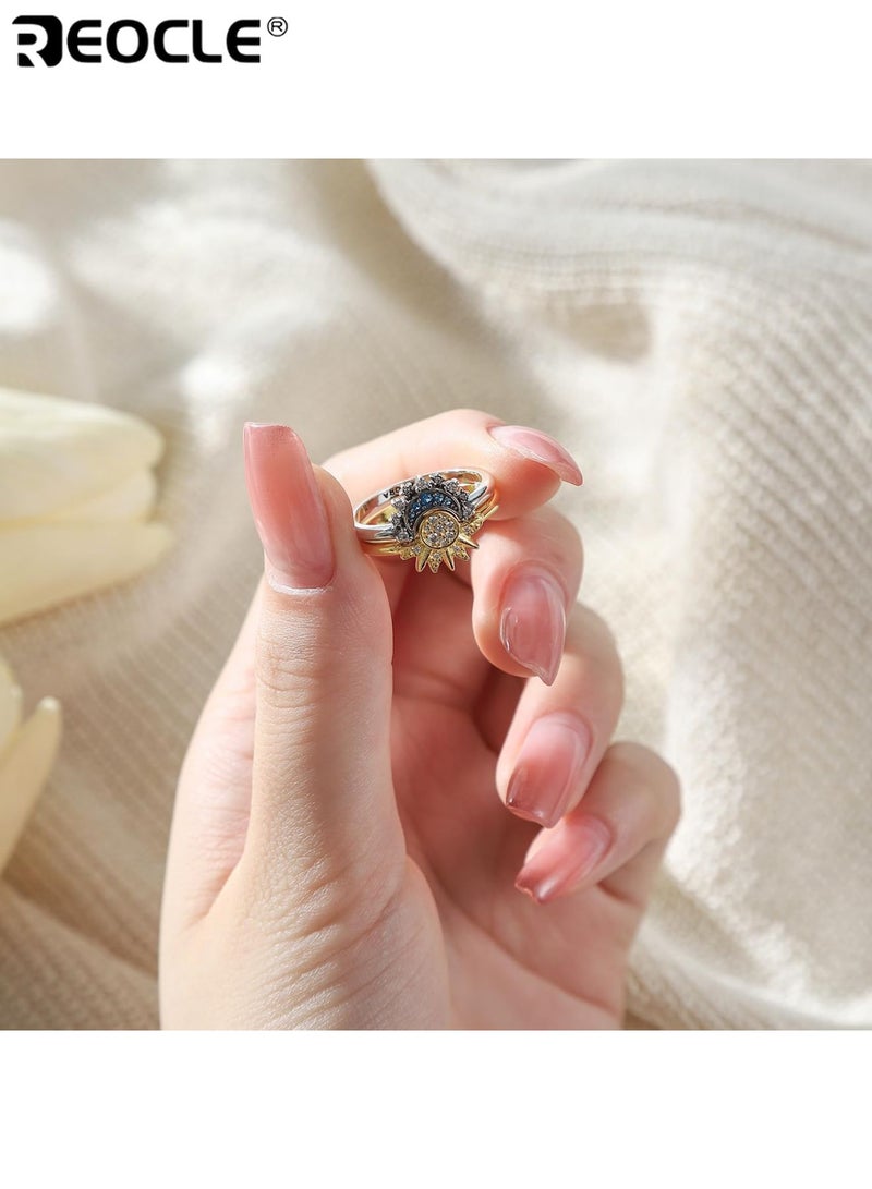 REOCLE 2PCS Adjustable Sun and Moon Celestial Ring Set for Women Stackable Rings Perfect Friendship Gifts Matching for Best Friends Ideal for Teen Girls BirthdayAnniversary Gift Giving - Image 4