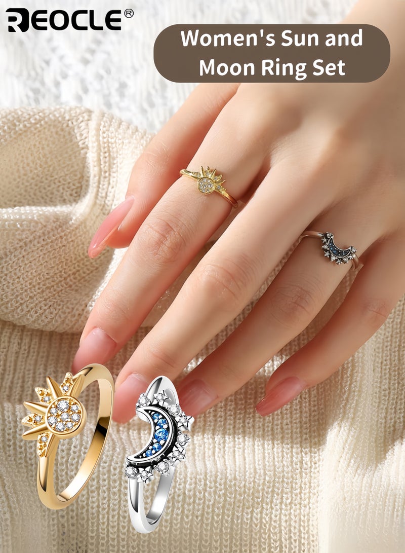 REOCLE 2PCS Adjustable Sun and Moon Celestial Ring Set for Women Stackable Rings Perfect Friendship Gifts Matching for Best Friends Ideal for Teen Girls BirthdayAnniversary Gift Giving - Image 1