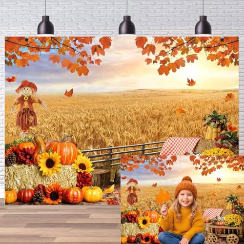 Dudaacvt 7X5FT Fall Harvest Backdrop Fall Thanksgiving Photo Backdrop Autumn Farm Photo Background Thanksgiving Rustic Barn Party Decoratiions Photo Banner Background - Image 1