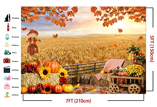Dudaacvt 7X5FT Fall Harvest Backdrop Fall Thanksgiving Photo Backdrop Autumn Farm Photo Background Thanksgiving Rustic Barn Party Decoratiions Photo Banner Background - Image 5