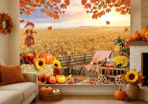 Dudaacvt 7X5FT Fall Harvest Backdrop Fall Thanksgiving Photo Backdrop Autumn Farm Photo Background Thanksgiving Rustic Barn Party Decoratiions Photo Banner Background - Image 4