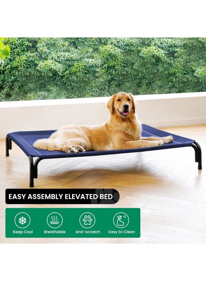 DOPEDIO Elevated Dog Bed Raised Outdoor Dog Cot for Medium Dogs, Installation Requires No Tools, Frame with Washable Cooling Breathable Mesh Anti-Slip Feet, Indoor Pet Bed, Blue, 35.4 Inches - Image 2
